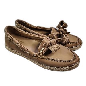 NATURALIZER Annabeth Leather Moc-Toe Espadrille Flats 7.5 Women's Tan Shoes